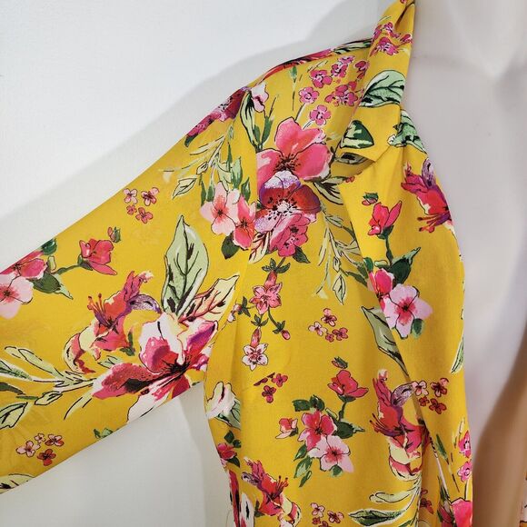 Kut From The Kloth Womens Blouse Large Floral Felicity Wrap Top Tie Waist Yellow - Picture 10 of 10